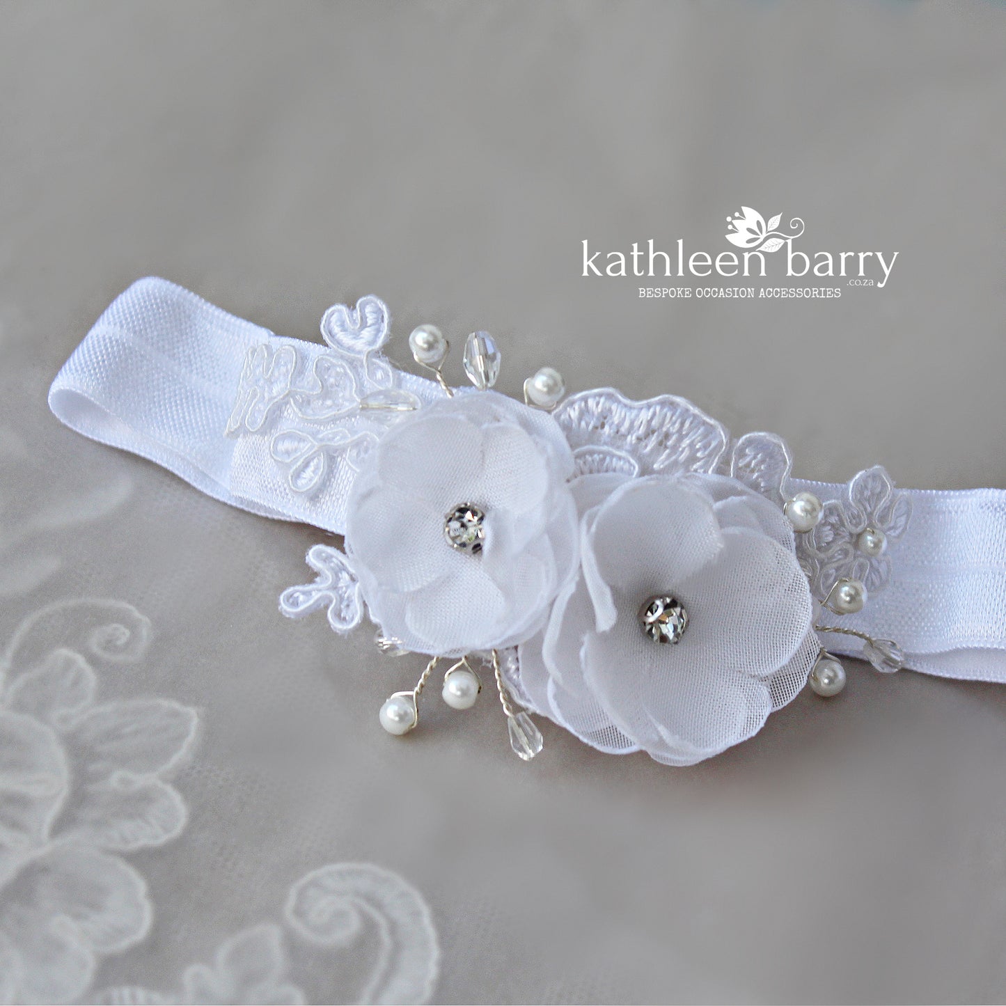 Elasticated floral lace headband for wedding baby or christening - assorted colors available