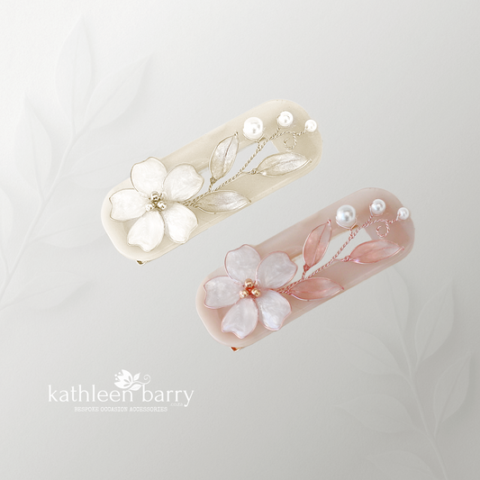 Floral Resin Hair Clip – Custom Colour & Finish Options, silver gold or rose gold