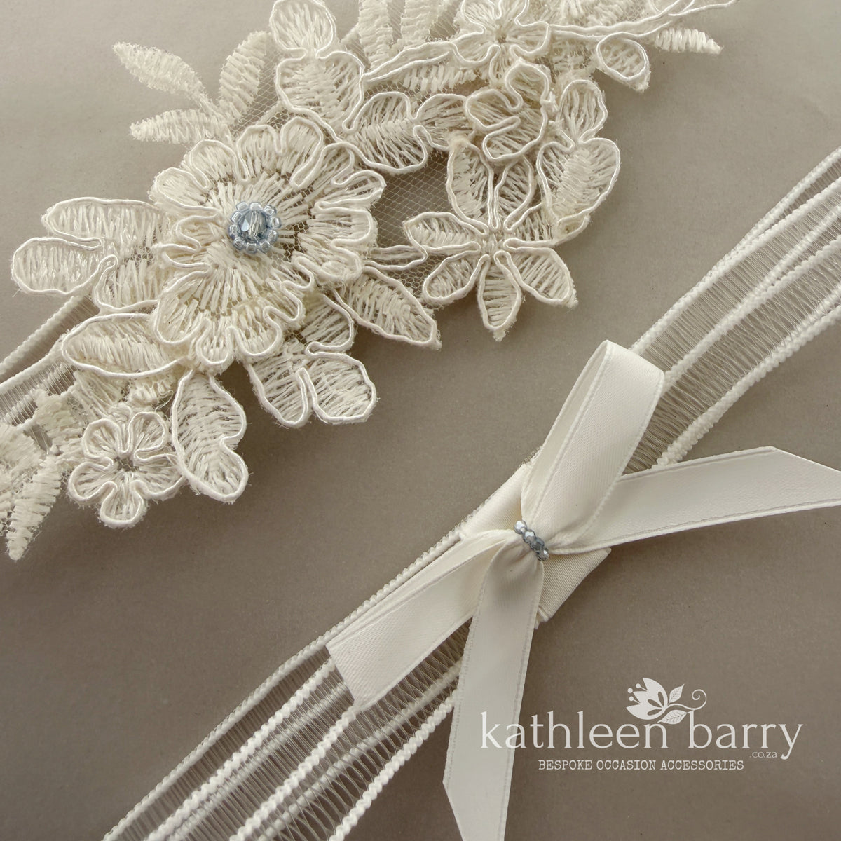 Shayna heirloom garter set (or individually) - pale ivory with Rose gold, gold or silver detail  - FROM: