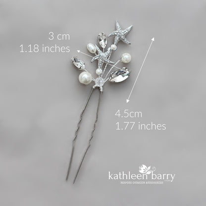 Destination Wedding Beach Hair Pins - starfish detail with rhinestones - available in gold or silver finish