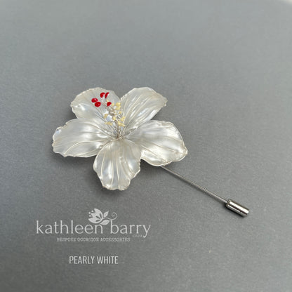 Handmade Hibiscus Lapel Pin – Custom Colour Boutonniere - beach wedding