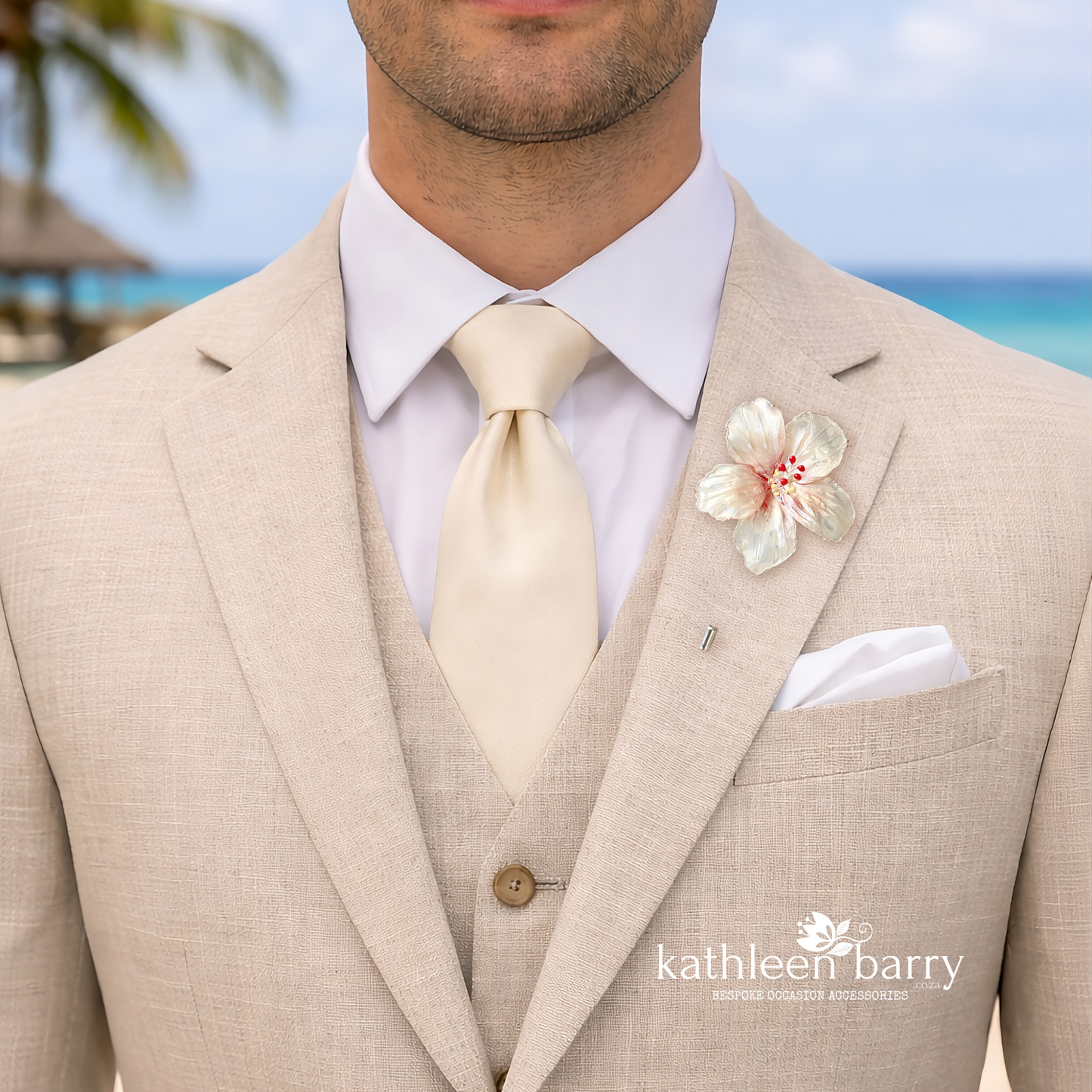 Handmade Hibiscus Lapel Pin – Custom Colour Boutonniere - beach wedding
