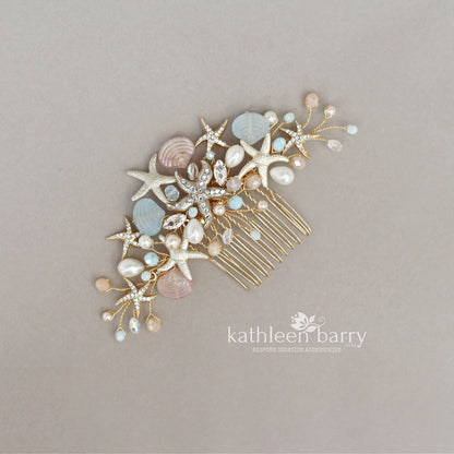 Starfish and shell wedding hair comb - Two tone color - sea starfish beach bridal hair accessories - color options available STYLE: ingrid