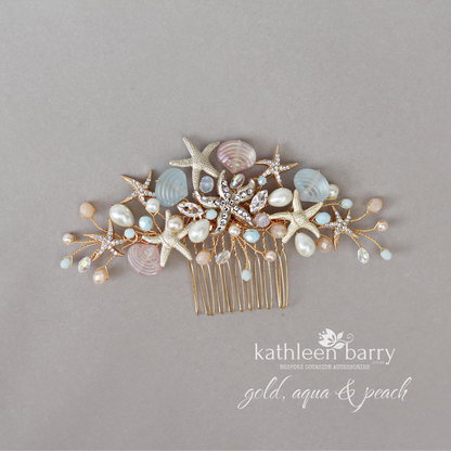 Starfish and shell wedding hair comb - Two tone color - sea starfish beach bridal hair accessories - color options available STYLE: ingrid