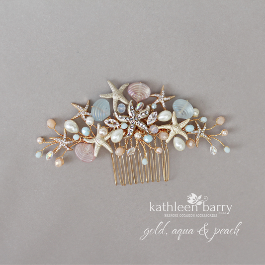 Starfish and shell wedding hair comb - Two tone color - sea starfish beach bridal hair accessories - color options available STYLE: ingrid