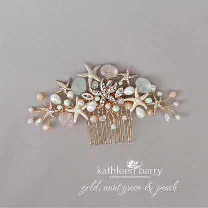 Starfish and shell wedding hair comb - Two tone color - sea starfish beach bridal hair accessories - color options available STYLE: ingrid