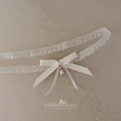 Juliana Bridal tossing garter with pearl drop - assorted colors available, satin bow - Gold, silver or rose gold detailing