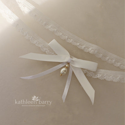 Juliana Bridal tossing garter with pearl drop - assorted colors available, satin bow - Gold, silver or rose gold detailing