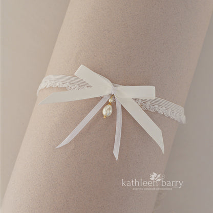 Juliana Bridal tossing garter with pearl drop - assorted colors available, satin bow - Gold, silver or rose gold detailing