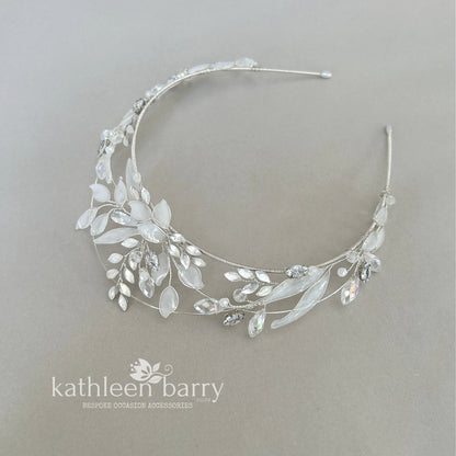 Leaf detail wedding Tiara  – custom colors available