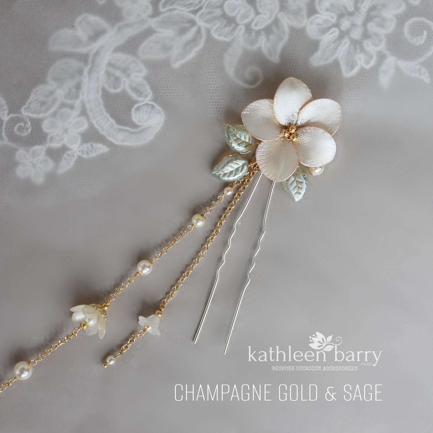 Kristin flower hair pin with dangle detail set or individually - assorted custom colors available wedding hair jewellery bridal accessories FROM: