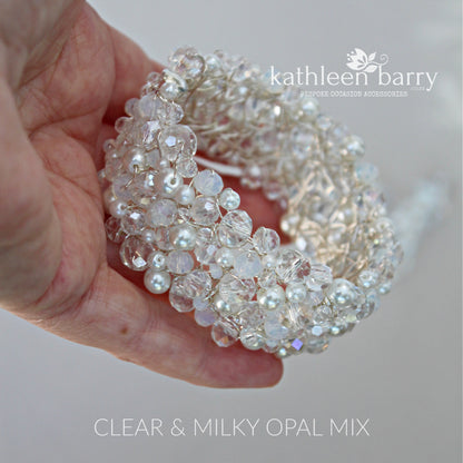 Mandy Cuff Bracelet Crystal & Pearl silver - Pearl colors to order - also available in rose gold or gold