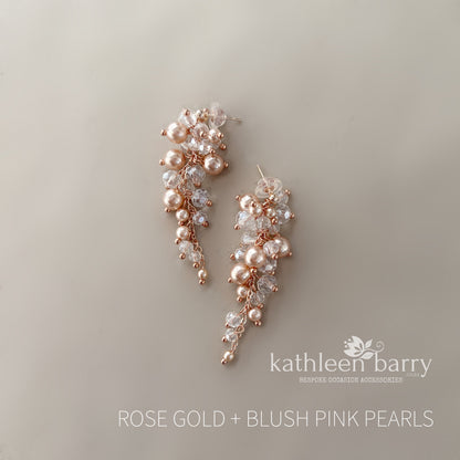 Lara Earrings (mini) - Cluster Crystal & Pearl Wedding Earrings - Available in Silver or gold finish