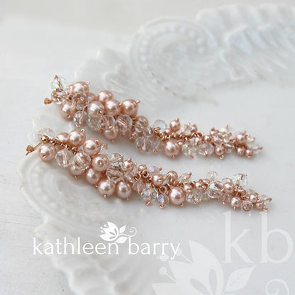 Lara Earrings - Cluster Crystal & Pearl Wedding Earrings - Silver, gold or rose gold