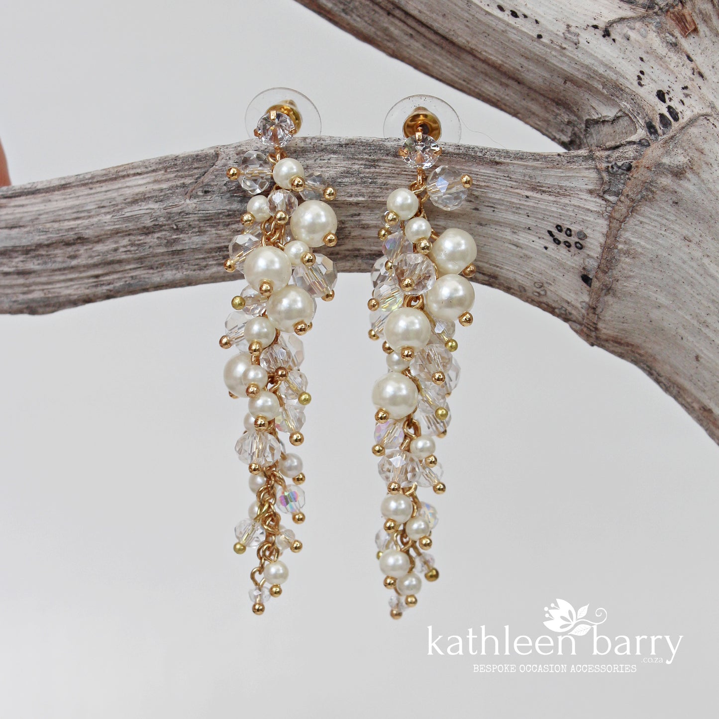 Lara Earrings (mini) - Cluster Crystal & Pearl Wedding Earrings - Available in Silver or gold finish
