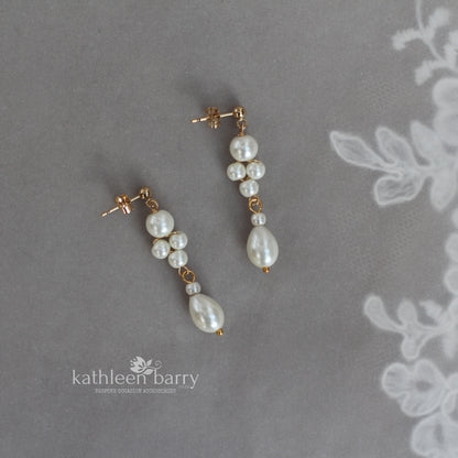 Lauren pearl drop earrings, only available in ivory pearls, silver, gold or rose gold finish