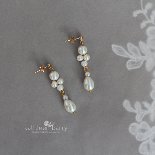 Lauren pearl drop earrings, only available in ivory pearls, silver, gold or rose gold finish