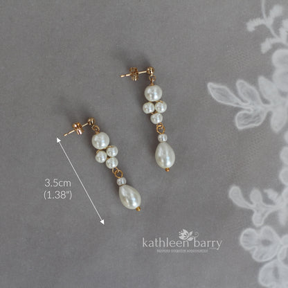 Lauren pearl drop earrings, only available in ivory pearls, silver, gold or rose gold finish