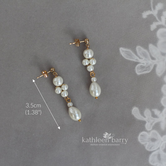 Lauren pearl drop earrings, only available in ivory pearls, silver, gold or rose gold finish