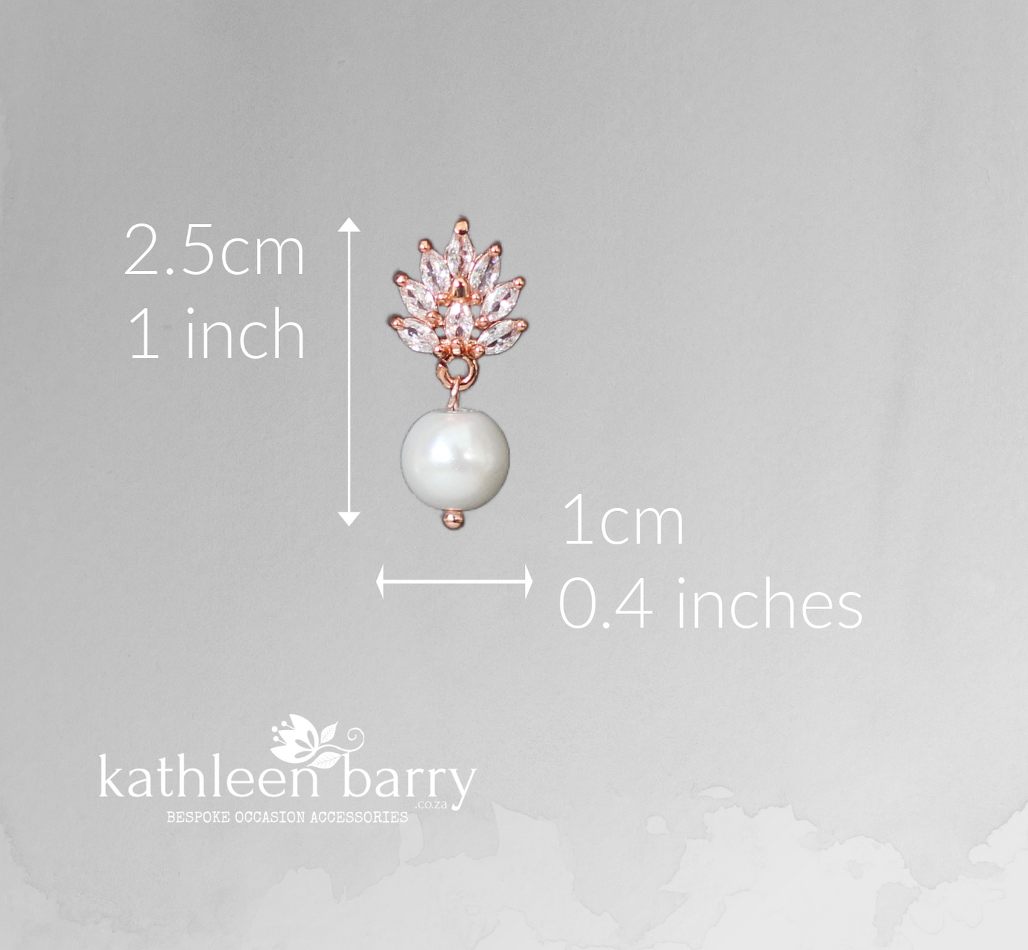 Cubic Zirconia Leaf Wedding Earrings with pearl drop – Rose Gold Finish only STYLE: Abby