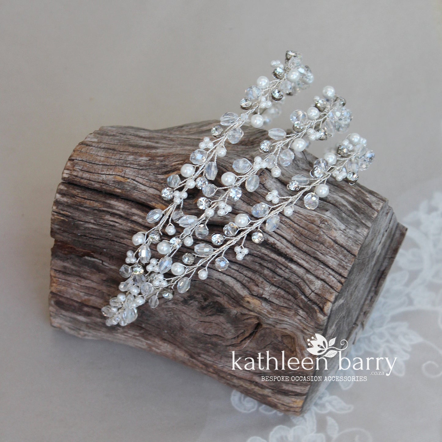 Leah triple strand headband crystal, pearl and rhinestone - Gold, Silver or rose gold options