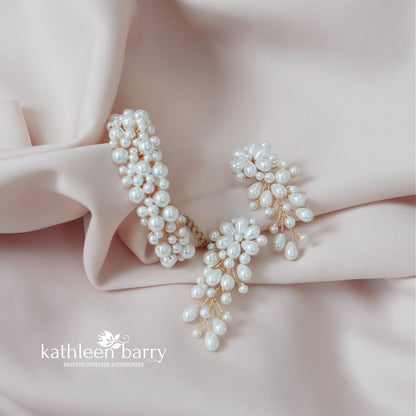 Pearl bracelet available in 3 pearl colors - Silver, gold or rose gold finish options STYLE : Lelani