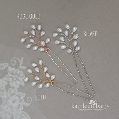 Libby hair pin simple pearl drops available in silver, gold and rose gold