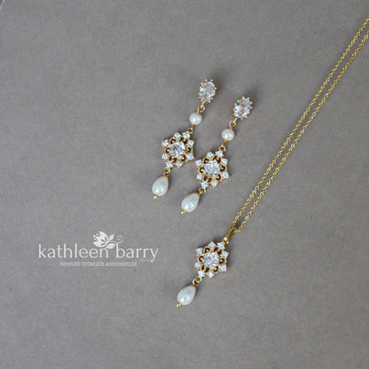 Lola filigree cubic zirconia and pearl necklace- Gold only Pearl color options