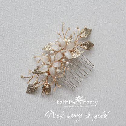 Louise floral hair comb - silver, pale gold or rose gold - Custom color options available