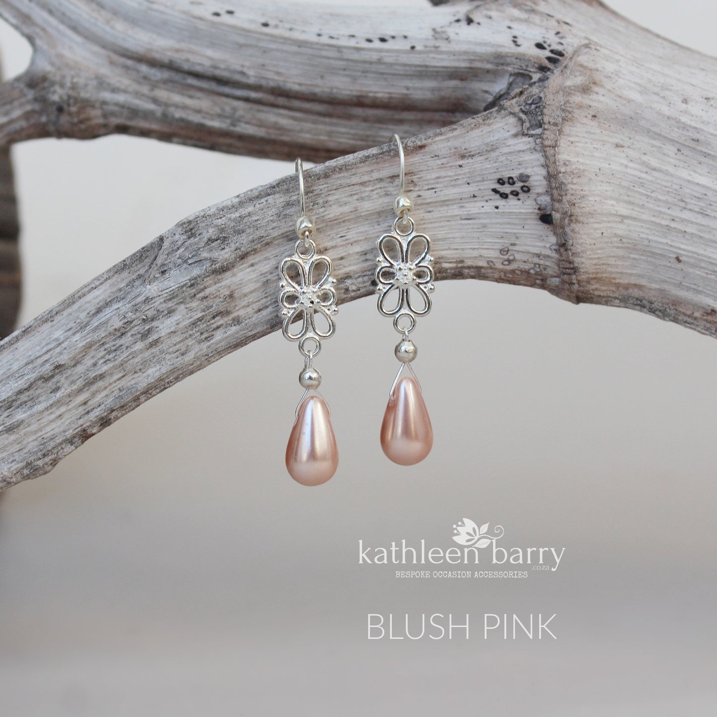 Pink, off white or ivory pearl drop wedding bridal earrings - Silver finish only