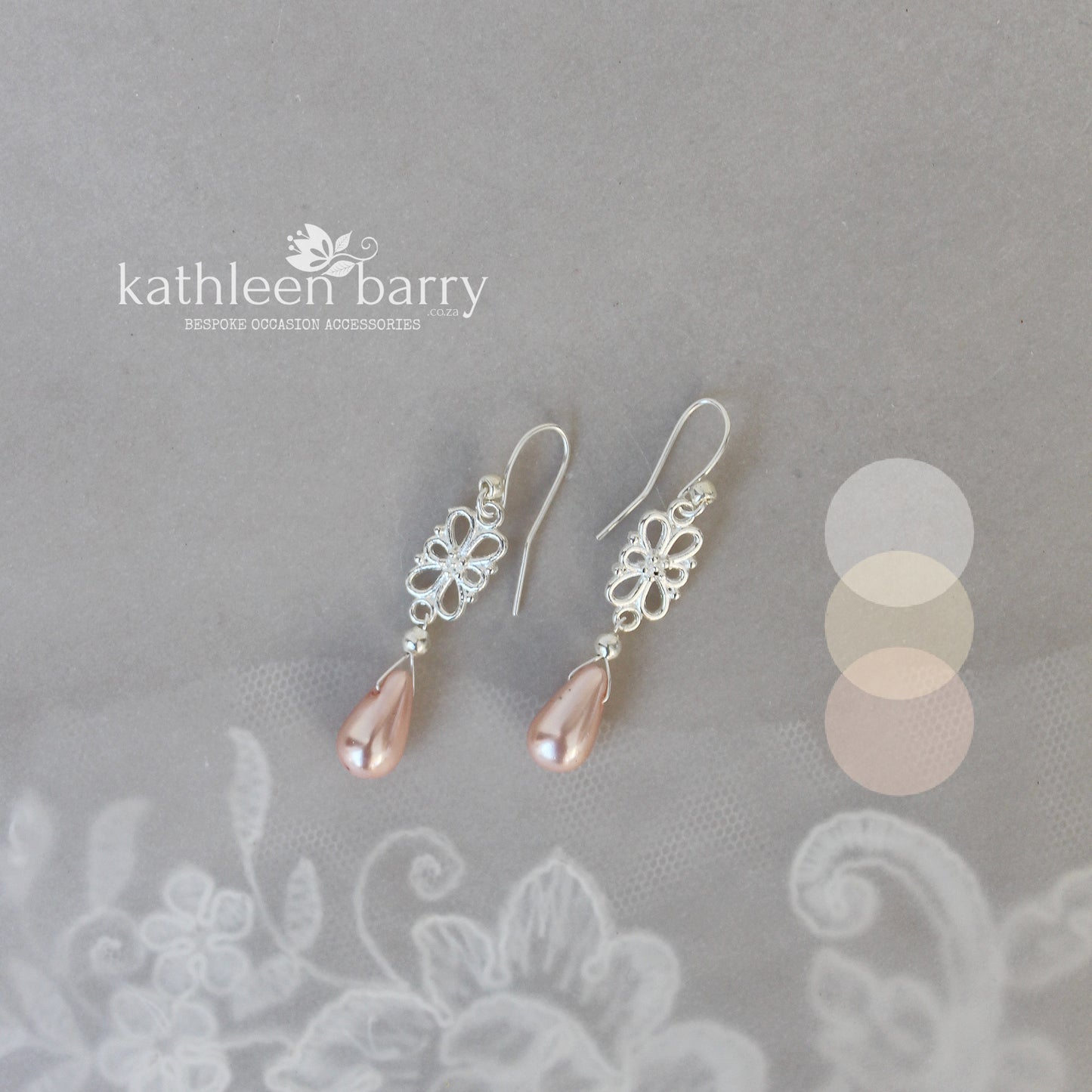 Pink, off white or ivory pearl drop wedding bridal earrings - Silver finish only