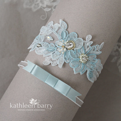 Megan heirloom Lace garter set of two or individually - Custom colors to order FROM
