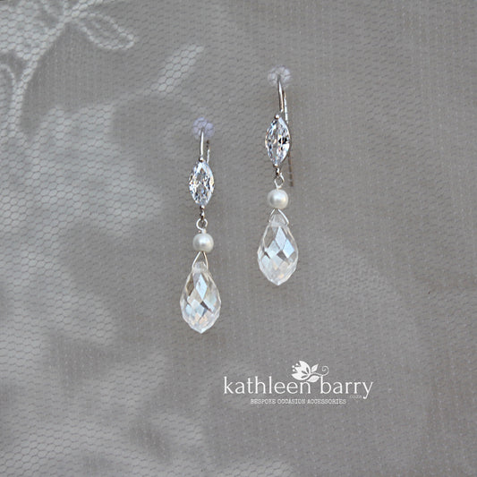 Melanie Crystal drop earrings with Cubic Zirconia detail - Silver or Gold finish (Nickel free)