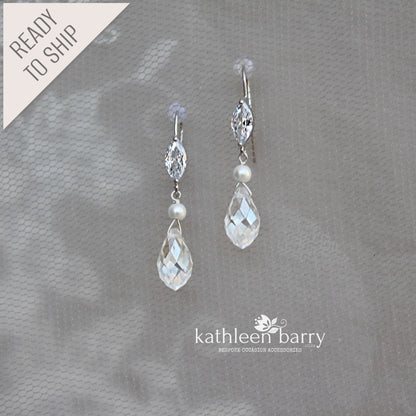 Melanie Crystal drop earrings with Cubic Zirconia detail - Silver or Gold finish (Nickel free)