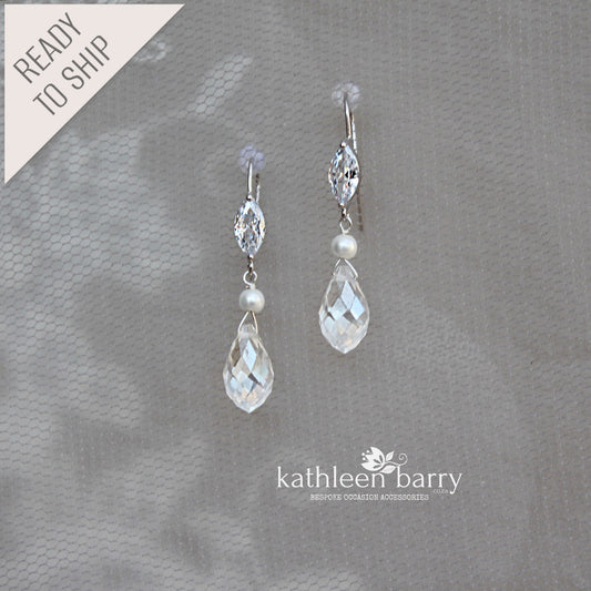 Melanie Crystal drop earrings with Cubic Zirconia detail - Silver or Gold finish (Nickel free)