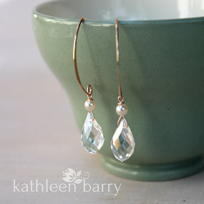 Melanie crystal drop earrings - Silver, gold or rose gold - Pearl color options