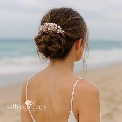 Nadine - Delicate Silver Pink Pearl floral leaf hairpiece - Colors to order