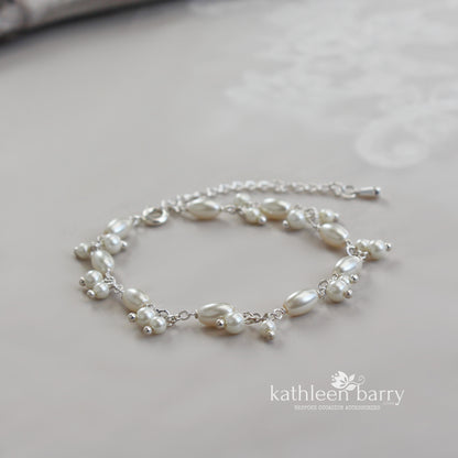 Mica dainty Czech glass pearl wedding pearl bracelet - silver or gold plated option