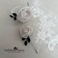 Modern rose Boutonniere / Lapel pin - organza rose with velvet leaf detail