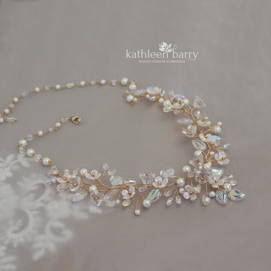 Floral statement wedding necklace bridal jewelry - Gold, silver or Rose Gold - STYLE: Kathy AB finish option