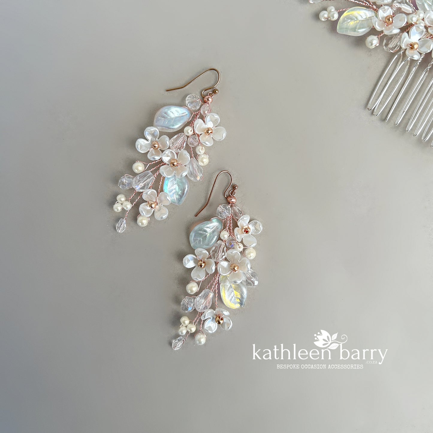 Kathy Flower Pearl Wedding Earrings – Gold Silver Rose Gold Bridal Earrings