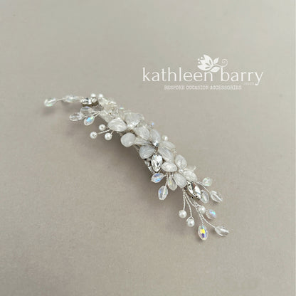 Delicate Floral Spray Wedding Hair Clip – Silver, Gold, or Rose Gold Finish STYLE: Liora