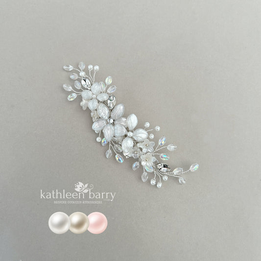 Delicate Floral Spray Wedding Hair Clip – Silver, Gold, or Rose Gold Finish STYLE: Liora