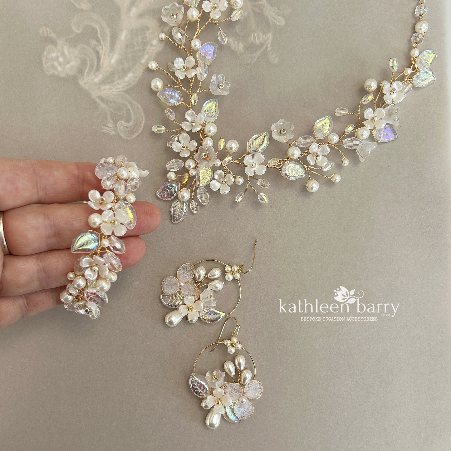 Kathy Classic Floral Pearl Bridal bracelet - Silver, gold or rose gold