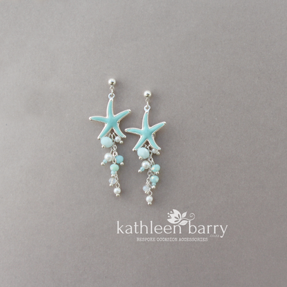 Starfish and pearl dangling earrings, beach theme wedding, assorted colors available - wedding jewelry STYLE: Tevin
