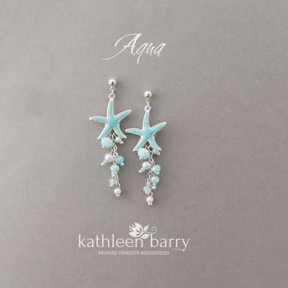 Starfish and pearl dangling earrings, beach theme wedding, assorted colors available - wedding jewelry STYLE: Tevin