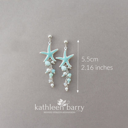 Starfish and pearl dangling earrings, beach theme wedding, assorted colors available - wedding jewelry STYLE: Tevin