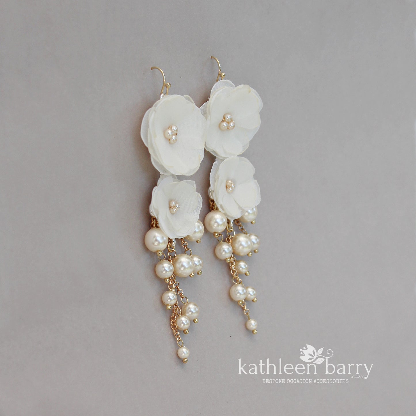 Odette flower and pearl chandelier statement earrings -  Color options available