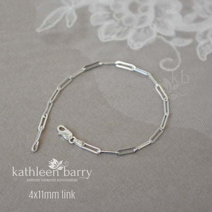 Paperclip chain link bracelet 2 link size options - Sterling silver, Gold or rose gold