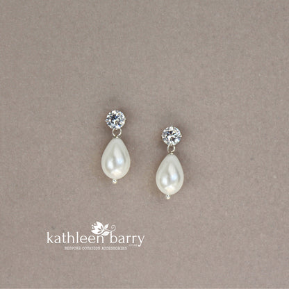 Penelope Cubic Zirconia studs & pearl drop earrings - Sterling silver assorted length options